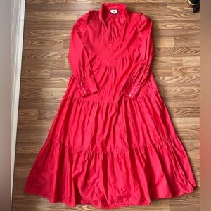 Tuckernuck Poppy Pink Bristol Maxi Dress Tiered Ruffle Long Sleeve Womens XL